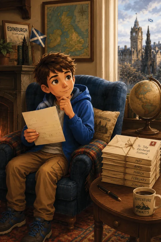 Toby reads a letter in his armchair